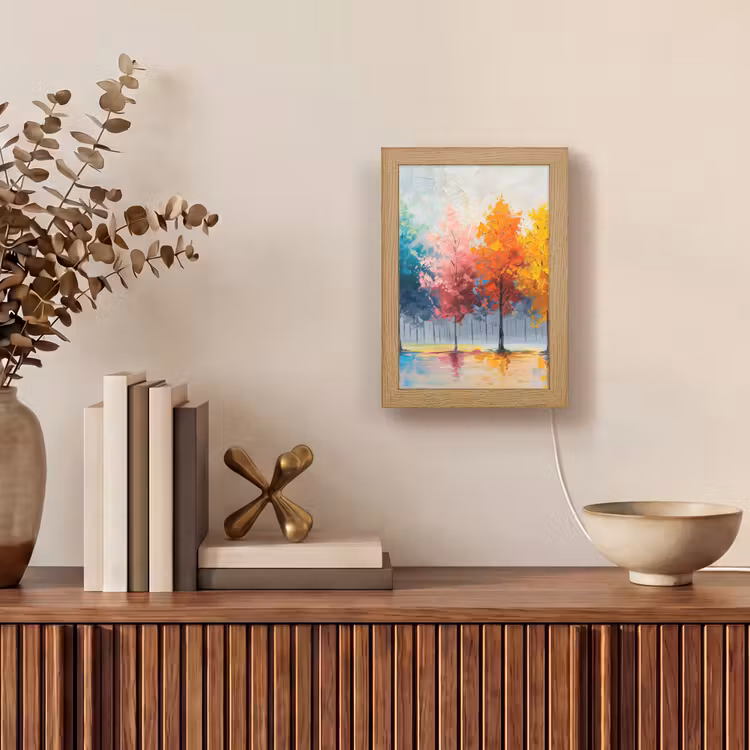 Bomen - Kleurrijk - Natuur - Abstract Light Box met kabel (Tafellamp) klein -sfeer2