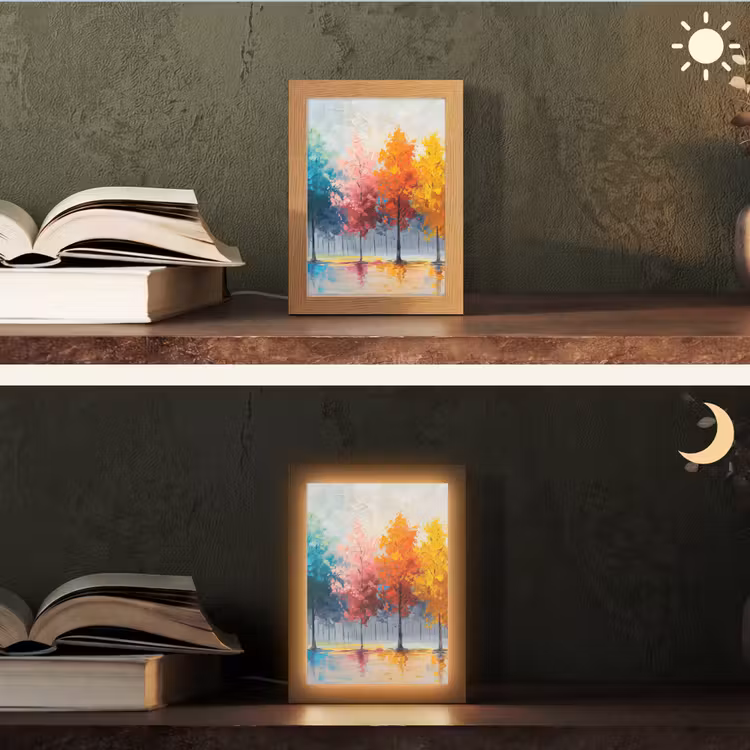 Bomen - Kleurrijk - Natuur - Abstract Light Box met kabel (Tafellamp) klein -sfeer3