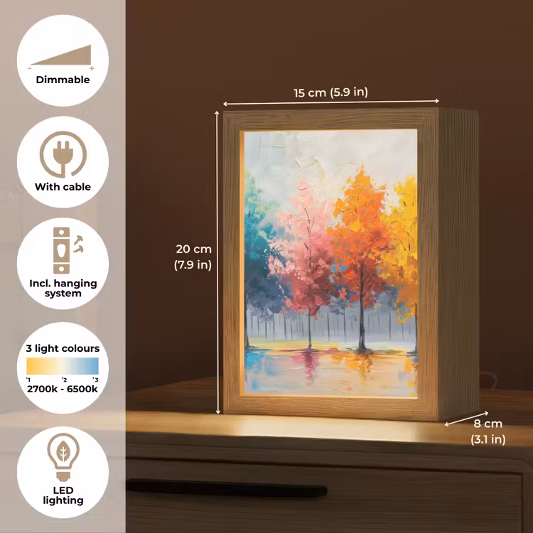 Bomen - Kleurrijk - Natuur - Abstract Light Box met kabel (Tafellamp) klein -USP_EN