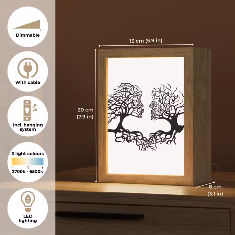 Bomen - Gezicht - Kunst - Abstract Light Box met kabel (Tafellamp) klein -USP_EN