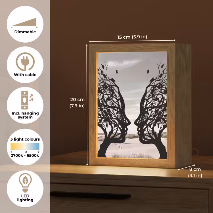 Bomen - Gezicht - Bladeren - Moderne kunst Light Box met kabel (Tafellamp) klein -USP_EN
