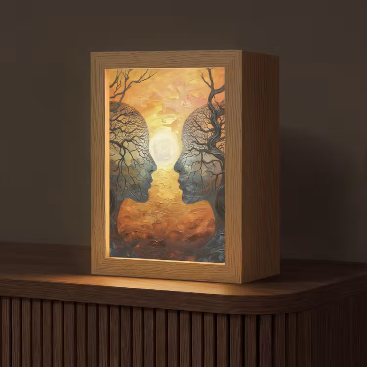 Bomen - Gezichten - Zon - Kunst Light Box met kabel (Tafellamp) klein -z3d_website