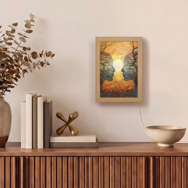 Bomen - Gezichten - Zon - Kunst Light Box met kabel (Tafellamp) klein -sfeer2