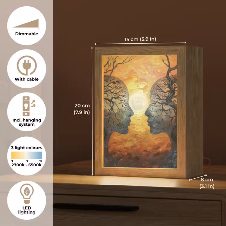 Bomen - Gezichten - Zon - Kunst Light Box met kabel (Tafellamp) klein -USP_EN