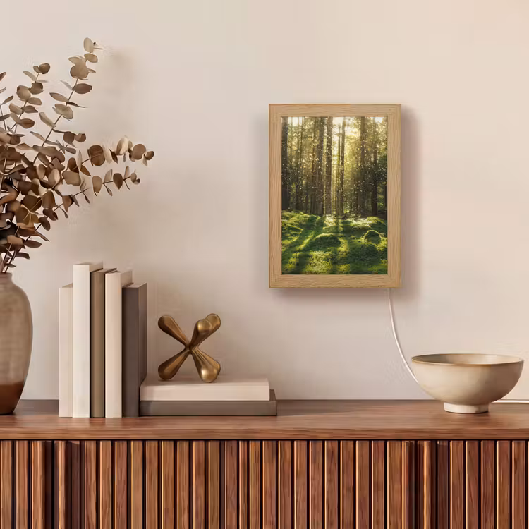 Bomen - Bos - Mos - Planten - Zon - Natuur Light Box met kabel (Tafellamp) klein -sfeer2