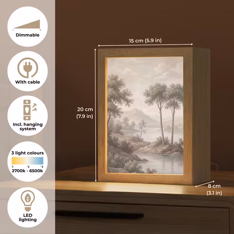 Bomen - Meer - Bergen - Illustratie Light Box met kabel (Tafellamp) klein -USP_EN