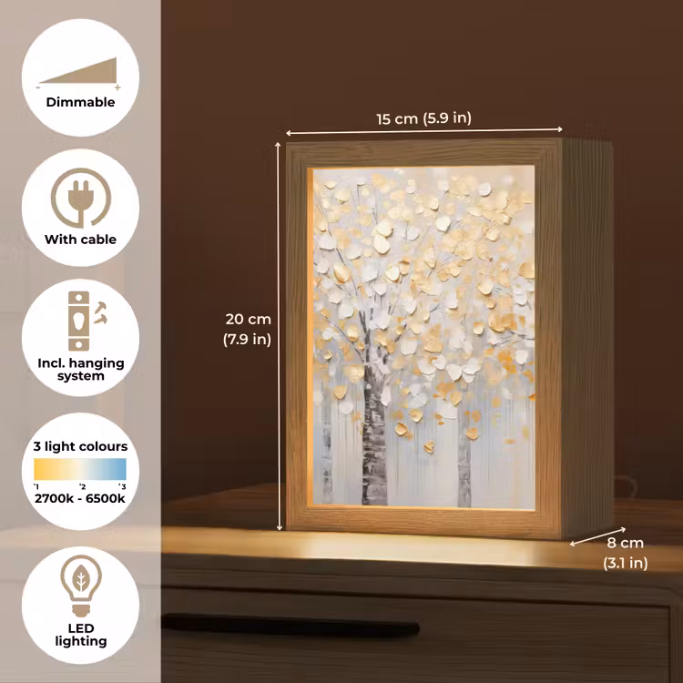 Bomen - Aquarel - Kunst - Natuur Light Box met kabel (Tafellamp) klein -USP_EN