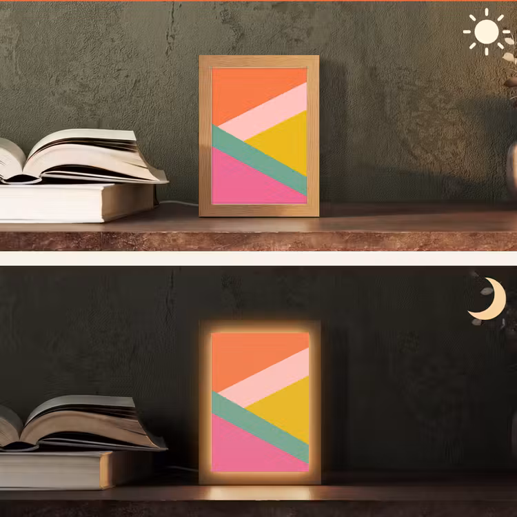 Driehoeken - Kleurrijk - Abstract Light Box met kabel (Tafellamp) klein -sfeer3