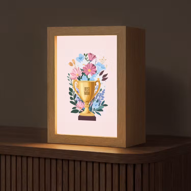 Trofee - Best Mom - Bloemen - Kleurrijk Light Box met kabel (Tafellamp) klein -z3d_website