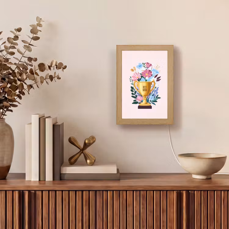Trofee - Best Mom - Bloemen - Kleurrijk Light Box met kabel (Tafellamp) klein -sfeer2