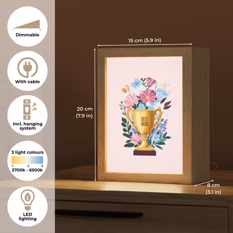 Trofee - Best Mom - Bloemen - Kleurrijk Light Box met kabel (Tafellamp) klein -USP_EN