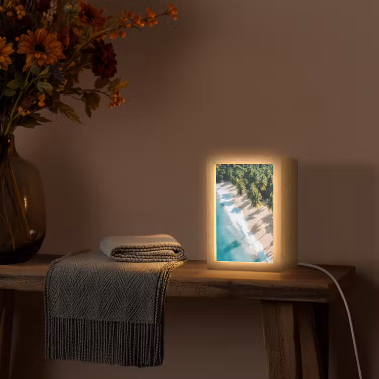 Tropisch - Strand - Water - Palmbomen Light Box met kabel (Tafellamp) klein -sfeer4
