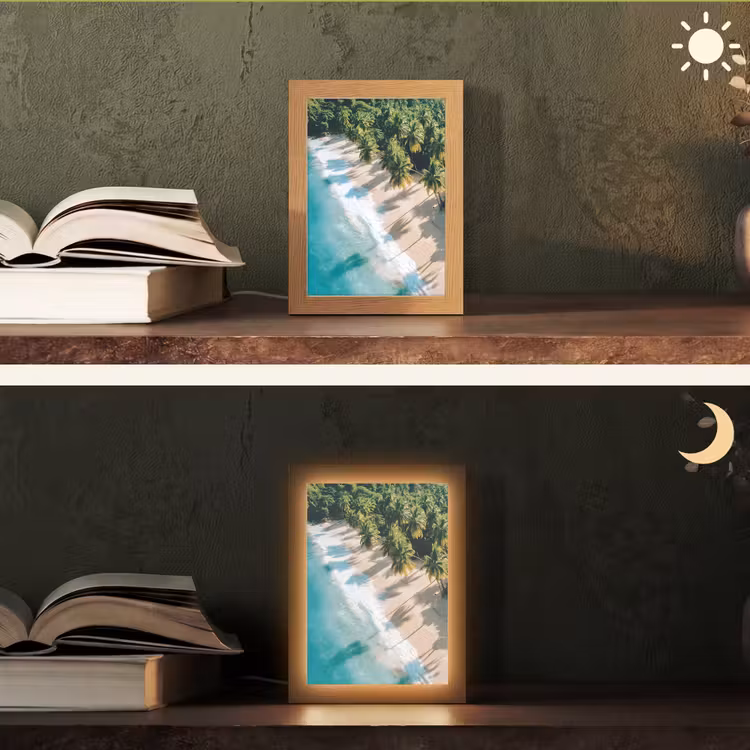 Tropisch - Strand - Water - Palmbomen Light Box met kabel (Tafellamp) klein -sfeer3