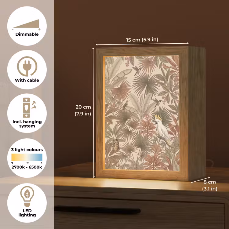 Tropisch - Vogels - Beige Light Box met kabel (Tafellamp) klein -USP_EN