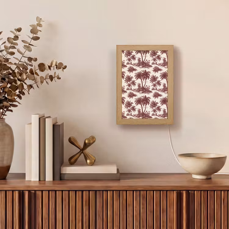 Tropisch - Geometrisch - Bordeauxrood Light Box met kabel (Tafellamp) klein 925 -sfeer2