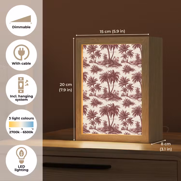 Tropisch - Geometrisch - Bordeauxrood Light Box met kabel (Tafellamp) klein 925 -USP_EN