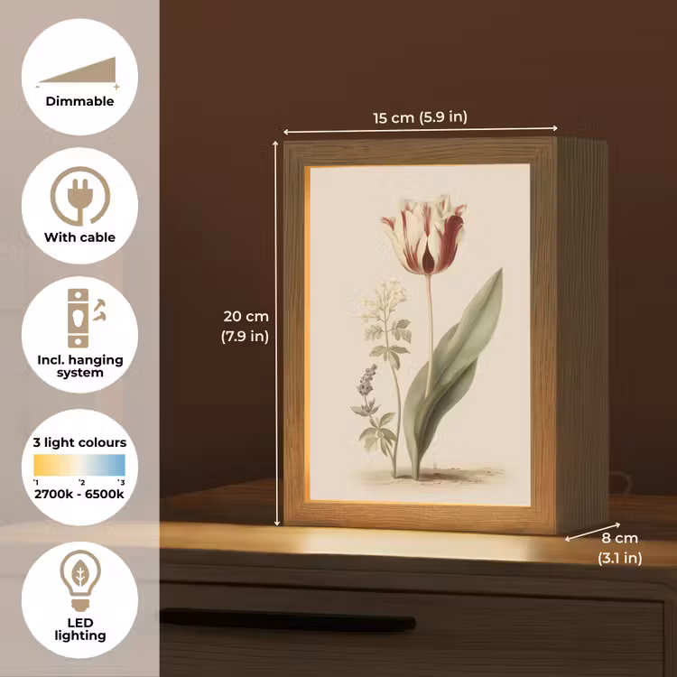 Tulp - Minimalistisch - Beige Light Box met kabel (Tafellamp) klein -USP_EN