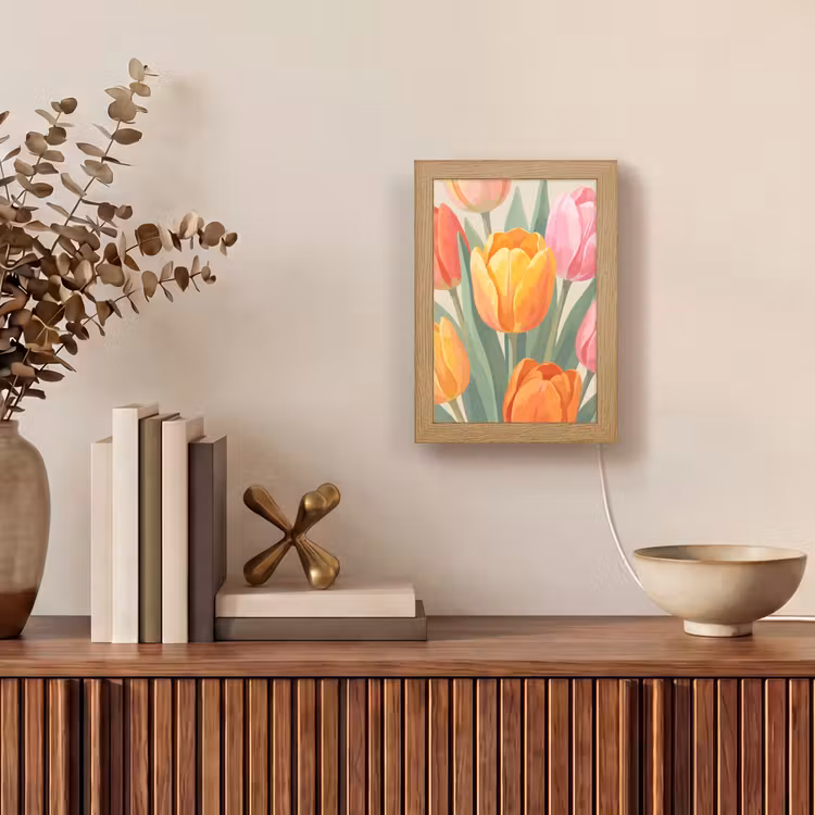 Tulpen - Abstract - Kleurrijk Light Box met kabel (Tafellamp) klein -sfeer2