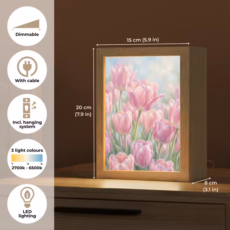 Tulpen - Veld - Lente - Roze Light Box met kabel (Tafellamp) klein -USP_EN