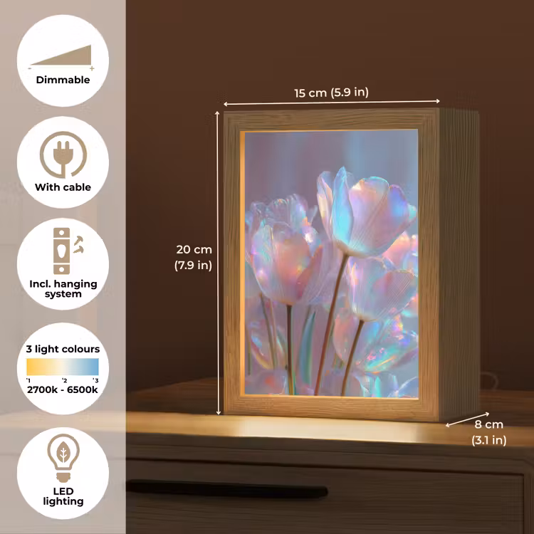 Tulpen - Glazen - Bloemblaadjes - Pasteltinten Light Box met kabel (Tafellamp) klein -USP_EN