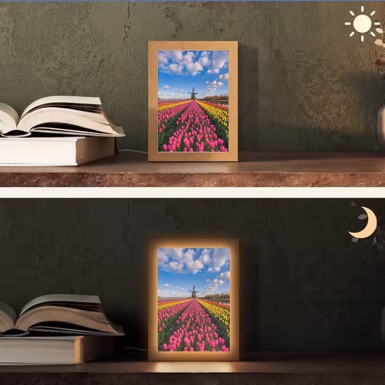 Tulpen - Holland - Molen - Kleurrijk Light Box met kabel (Tafellamp) klein -sfeer3