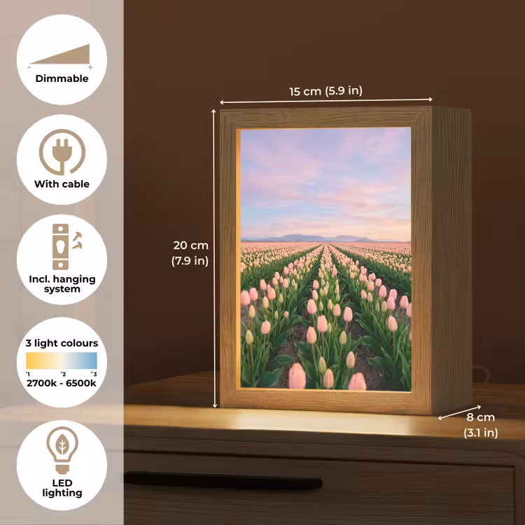Tulpen - Landschap - Roze Light Box met kabel (Tafellamp) klein -USP_EN