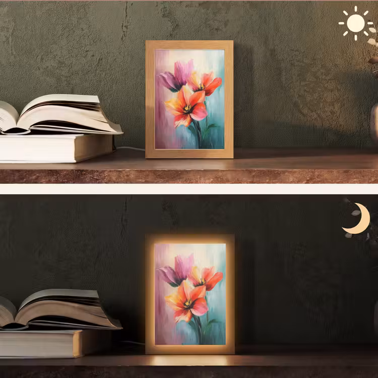 Tulpen - Lichtreflecties - Kleurverloop Light Box met kabel (Tafellamp) klein -sfeer3