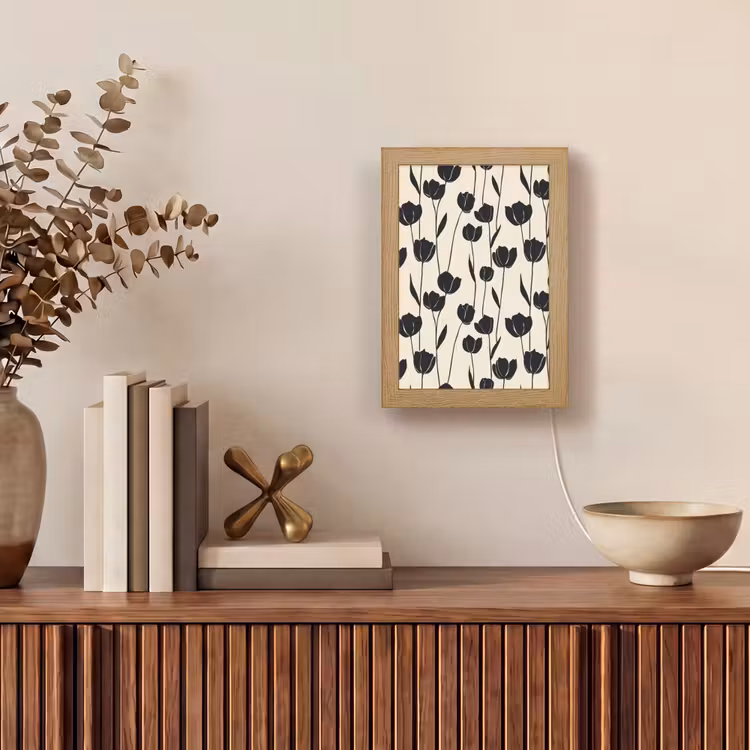 Tulpen - Patroon - Zwart Light Box met kabel (Tafellamp) klein 925 -sfeer2