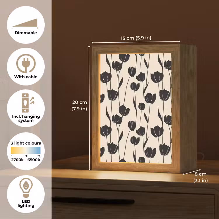 Tulpen - Patroon - Zwart Light Box met kabel (Tafellamp) klein 925 -USP_EN