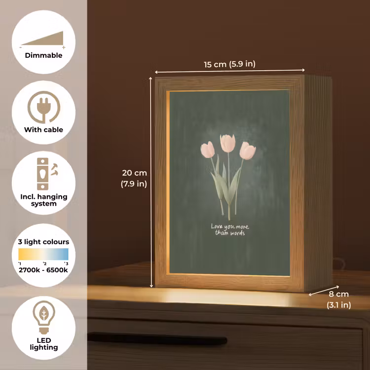 Tulpen - Roze - Tekst - Love Light Box met kabel (Tafellamp) klein -USP_EN