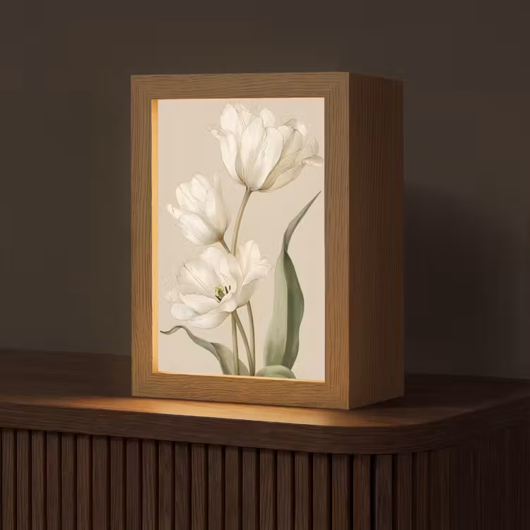 Tulpen - Wit - Bladeren Light Box met kabel (Tafellamp) klein -z3d_website