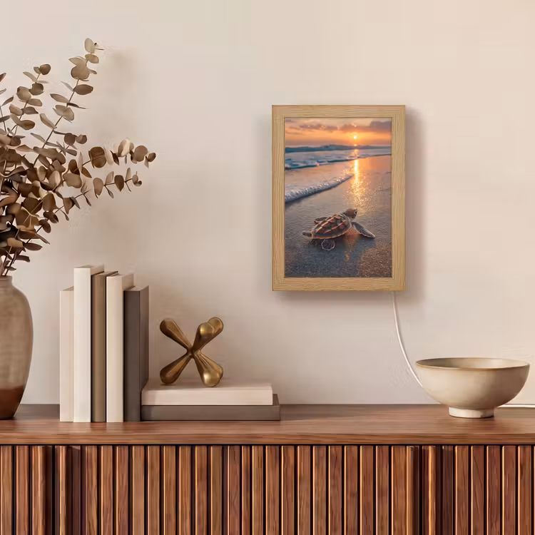 Schildpad - strand - Zonsondergang Light Box met kabel (Tafellamp) klein -sfeer2