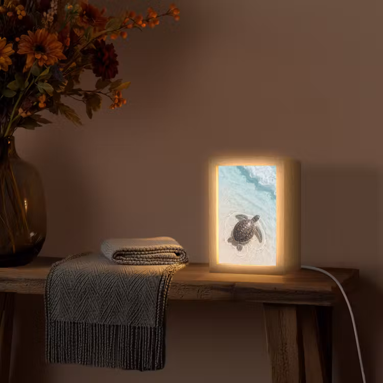 Schildpad - Helder water - Strand - Dieren - Natuur Light Box met kabel (Tafellamp) klein -sfeer4