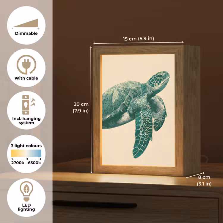 Schildpad - Sierlijk - Groen - Schild Light Box met kabel (Tafellamp) klein -USP_EN