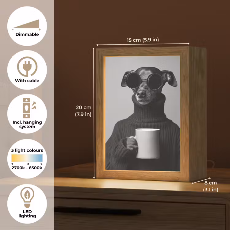 Coltrui - Hond - Bril - Mok Light Box met kabel (Tafellamp) klein -USP_EN