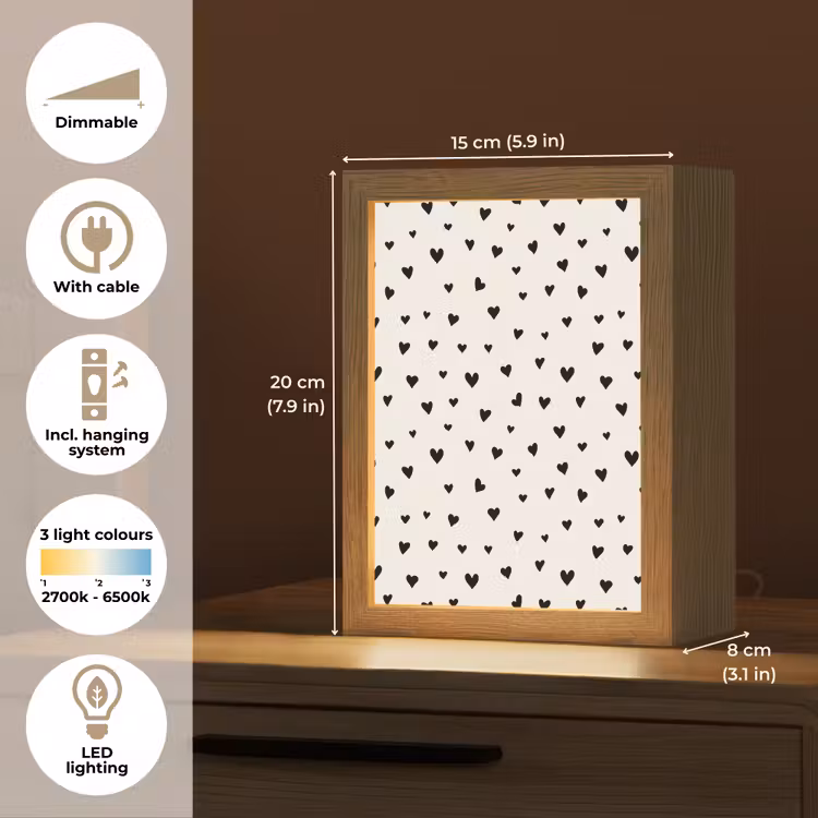 Valentijn - Harten - Zwart - Wit Light Box met kabel (Tafellamp) klein 925 -USP_EN