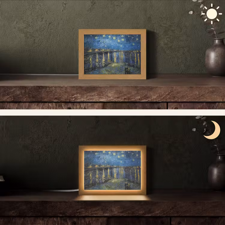Van Gogh - Brug - Oude meesters Light Box met kabel (Tafellamp) klein -sfeer3