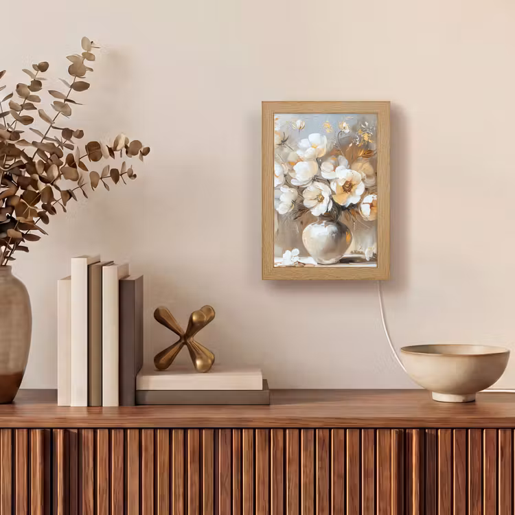 Vaas - Bloemen - Kunst - Goud Light Box met kabel (Tafellamp) klein -sfeer2