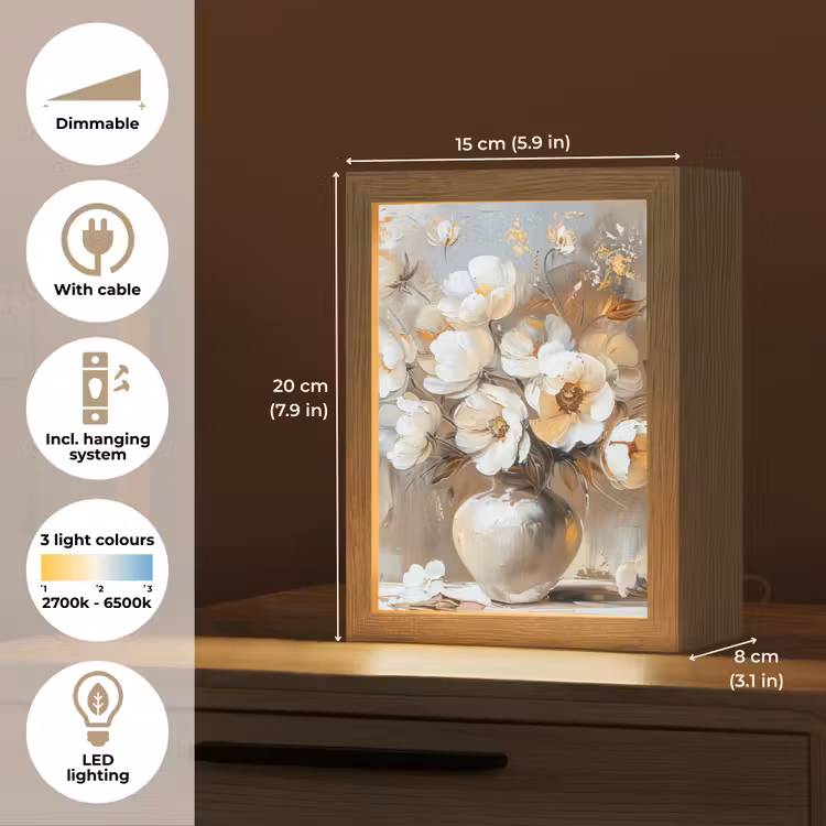 Vaas - Bloemen - Kunst - Goud Light Box met kabel (Tafellamp) klein -USP_EN