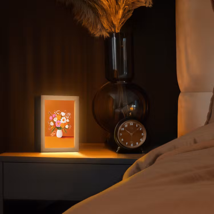 Vaas - Bloemen - Oranje Light Box met kabel (Tafellamp) klein -sfeer1