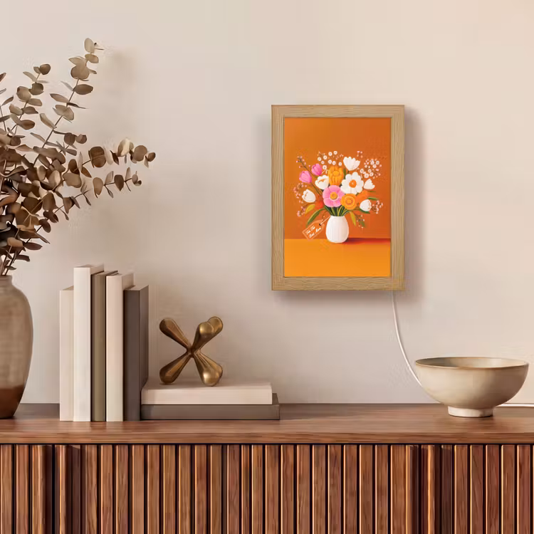 Vaas - Bloemen - Oranje Light Box met kabel (Tafellamp) klein -sfeer2