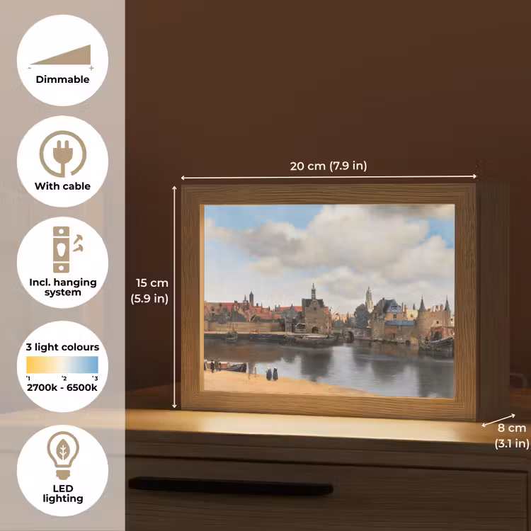 Vermeer - Stad - Oude meesters - Kunst Light Box met kabel (Tafellamp) klein -USP_EN
