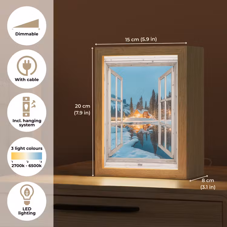 Doorkijk - Winterlandschap - Natuur - Huis - Bergen Light Box met kabel (Tafellamp) klein -USP_EN