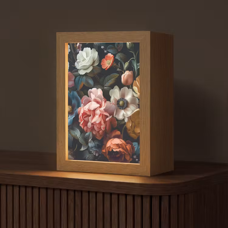 Vintage - Kleurrijk - Bloemen - Modern Light Box met kabel (Tafellamp) klein -z3d_website