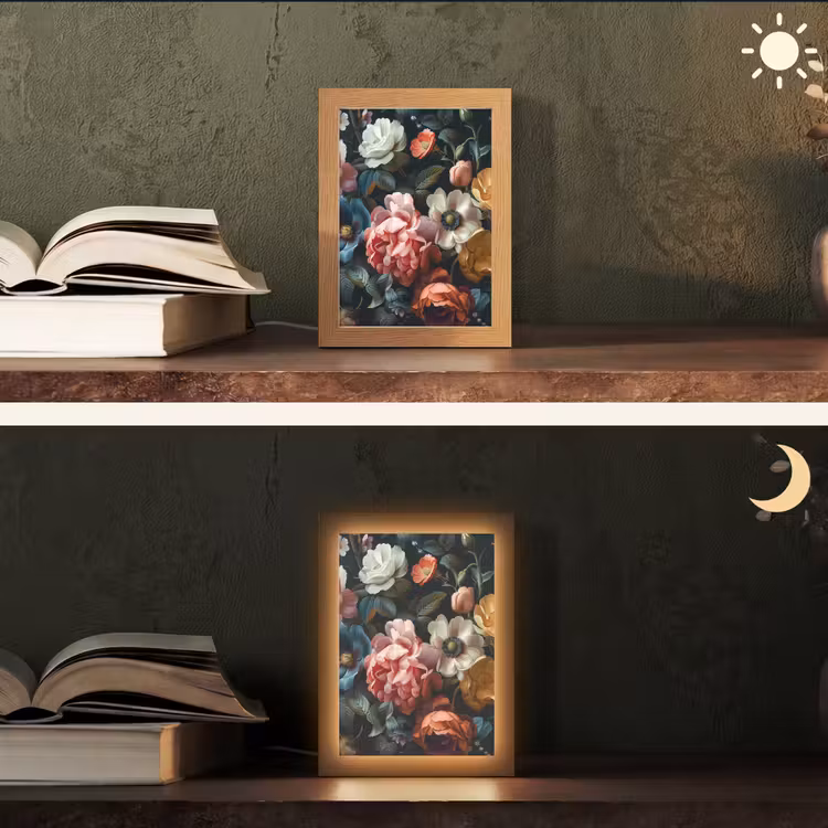 Vintage - Kleurrijk - Bloemen - Modern Light Box met kabel (Tafellamp) klein -sfeer3