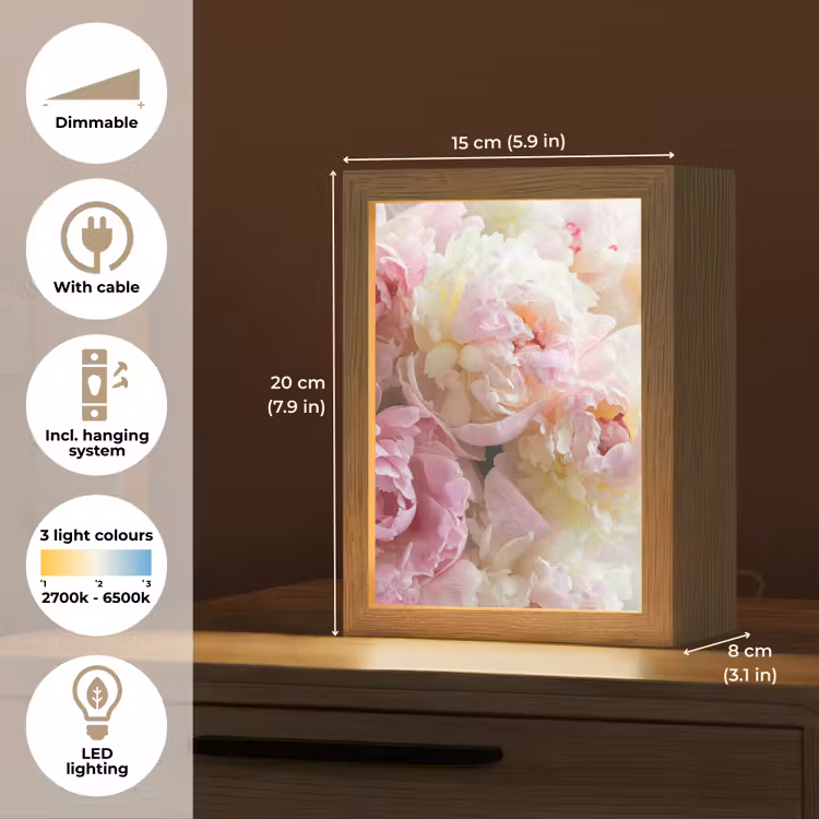 Vintage - Bloemen - Rozen - Natuur Light Box met kabel (Tafellamp) klein -USP_EN