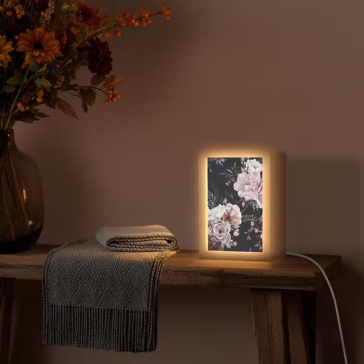 Vintage - Rozen - Romantisch - Bloemen Light Box met kabel (Tafellamp) klein -sfeer4