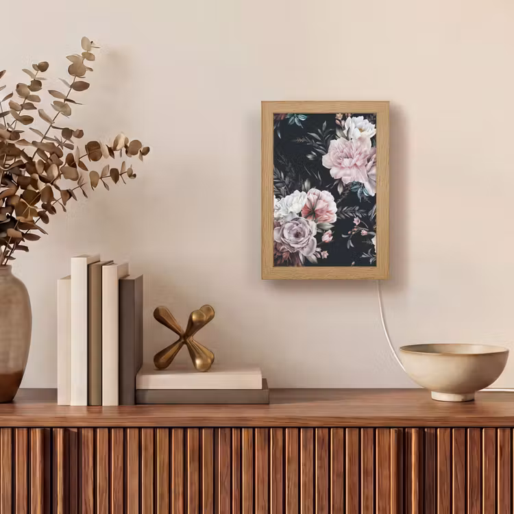 Vintage - Rozen - Romantisch - Bloemen Light Box met kabel (Tafellamp) klein -sfeer2