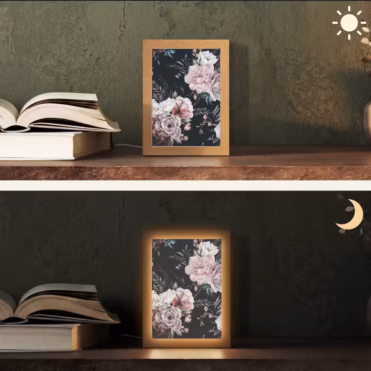 Vintage - Rozen - Romantisch - Bloemen Light Box met kabel (Tafellamp) klein -sfeer3