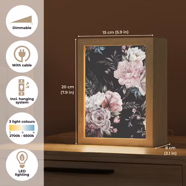 Vintage - Rozen - Romantisch - Bloemen Light Box met kabel (Tafellamp) klein -USP_EN
